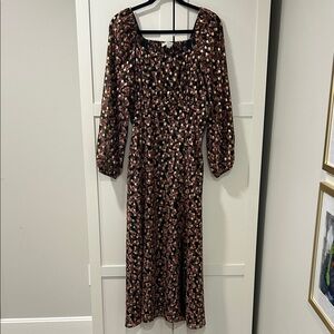 LOFT Black and Pink Floral Long Sleeve Dress